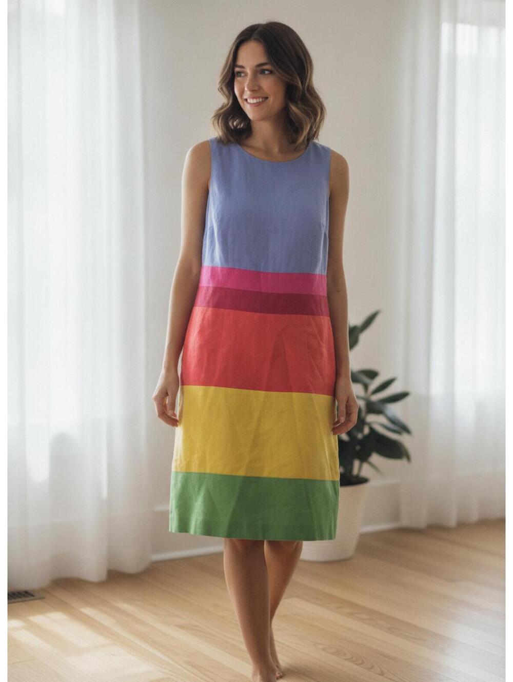 John Roberts Colorblock Sleeveless Linen Sheath Dress Size 14
